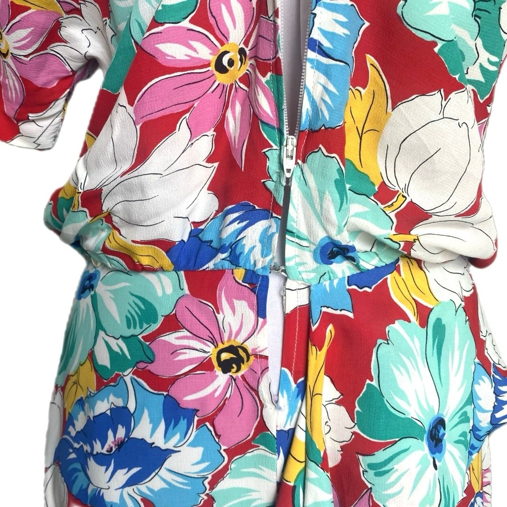VTG 70s 80s The Kollection Floral Midi Dress SZ 6 Wide Sash Tie Resort Tropical - Picture 8 of 12